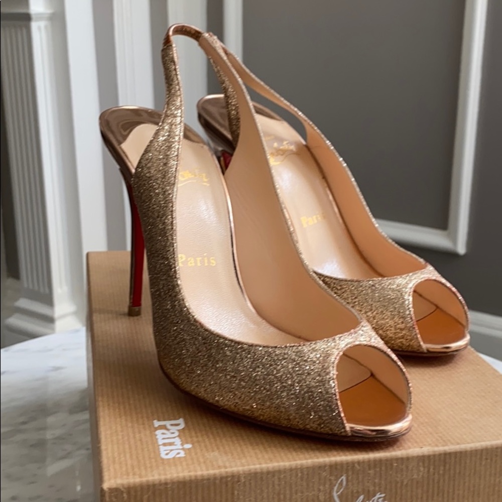 Louboutin Sexy Sling 100 Gold glitter 38 (7.5)